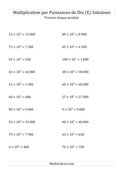Multiplication de nombres entiers par puissances positives (E) page 2