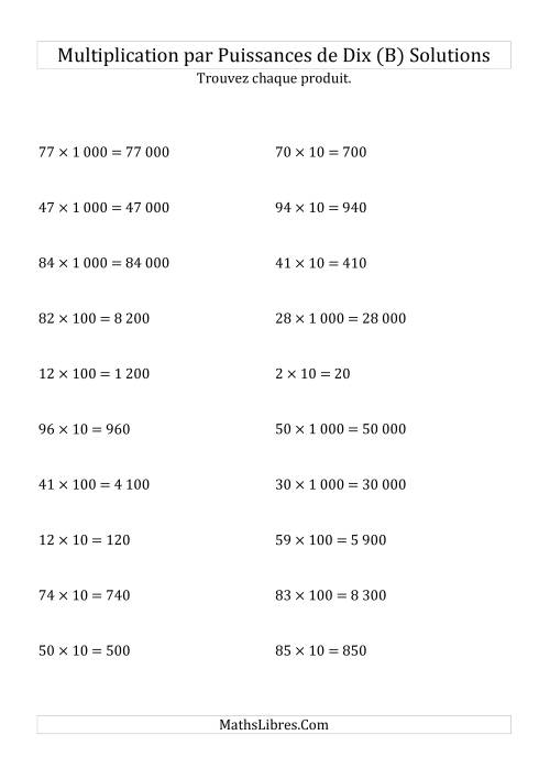 Multiplication de nombres entiers par puissances positives de dix (forme standard) (B) page 2