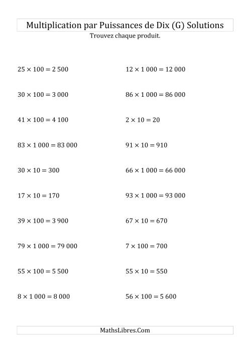 Multiplication de nombres entiers par puissances positives de dix (forme standard) (G) page 2
