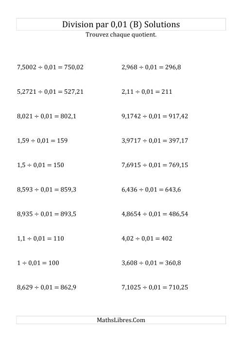 Division de nombres décimaux par 0,01 (B) page 2