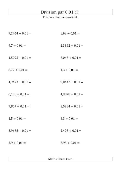 Division de nombres décimaux par 0,01 (I)