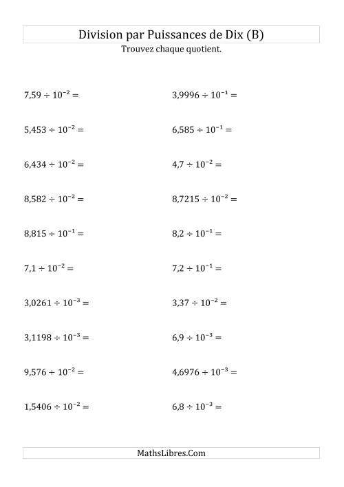 Division de nombres décimaux par puissances négatives de dix (formes décimale) (B)