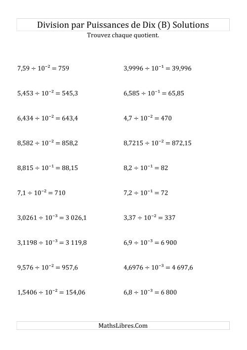 Division de nombres décimaux par puissances négatives de dix (formes décimale) (B) page 2