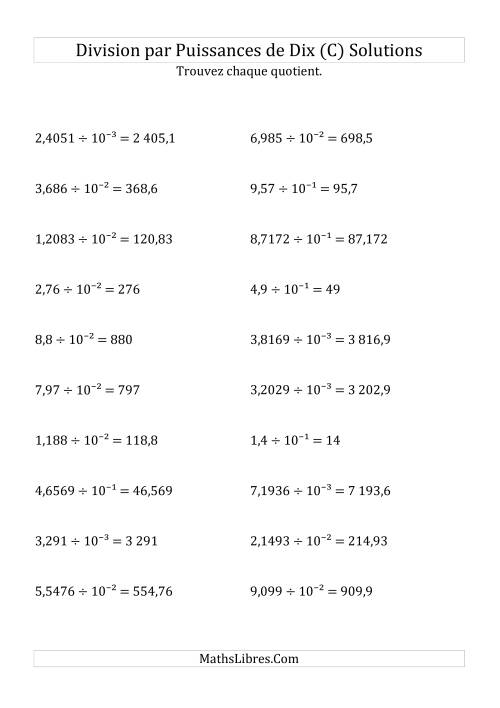 Division de nombres décimaux par puissances négatives de dix (formes décimale) (C) page 2