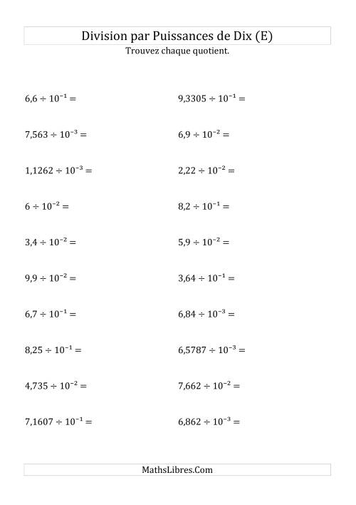 Division de nombres décimaux par puissances négatives de dix (formes décimale) (E)