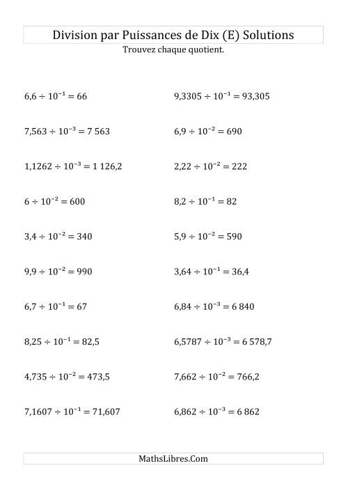 Division de nombres décimaux par puissances négatives de dix (formes décimale) (E) page 2