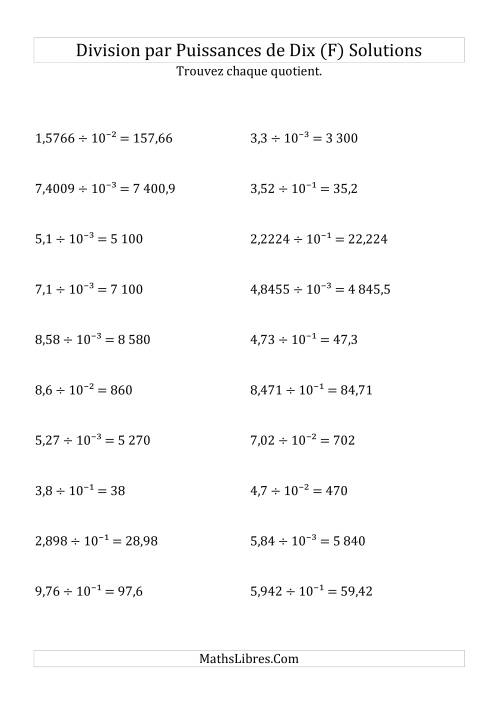 Division de nombres décimaux par puissances négatives de dix (formes décimale) (F) page 2