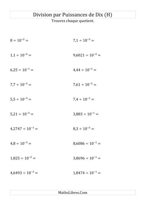 Division de nombres décimaux par puissances négatives de dix (formes décimale) (H)
