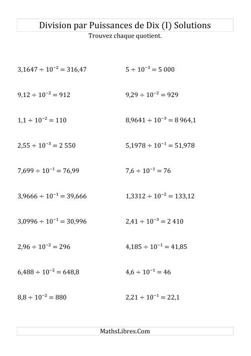 Division de nombres décimaux par puissances négatives de dix (formes décimale) (I) page 2