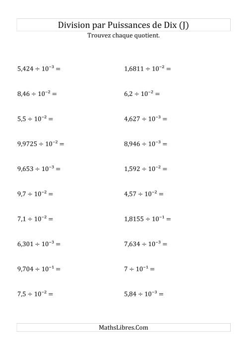 Division de nombres décimaux par puissances négatives de dix (formes décimale) (J)