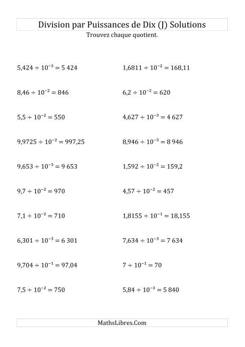 Division de nombres décimaux par puissances négatives de dix (formes décimale) (J) page 2