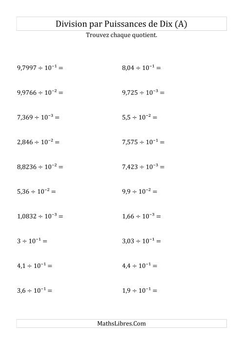 Division de nombres décimaux par puissances négatives de dix (formes décimale) (Tout)