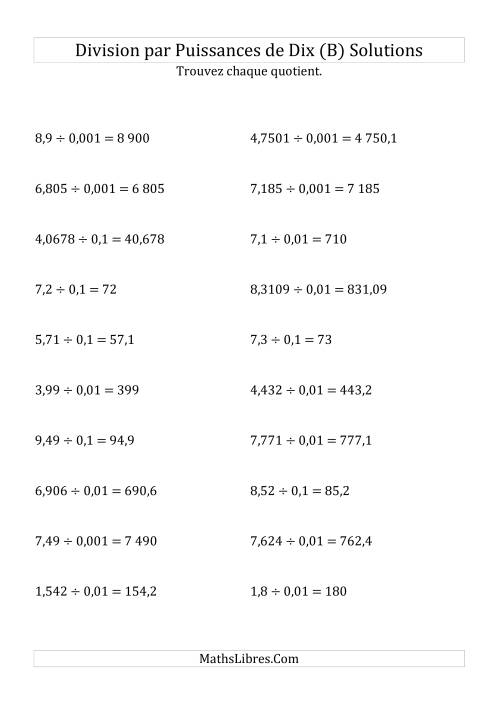 Division de nombres décimaux par puissances négatives de dix (formes standard) (B) page 2