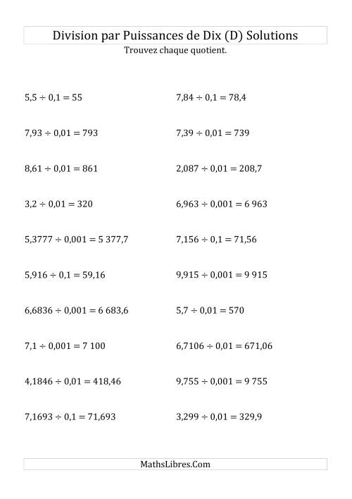 Division de nombres décimaux par puissances négatives de dix (formes standard) (D) page 2