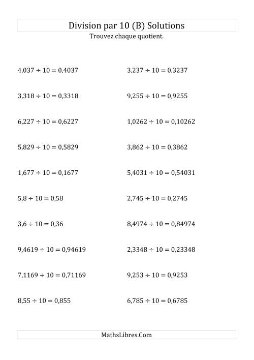 Division de nombres décimaux par 10 (B) page 2