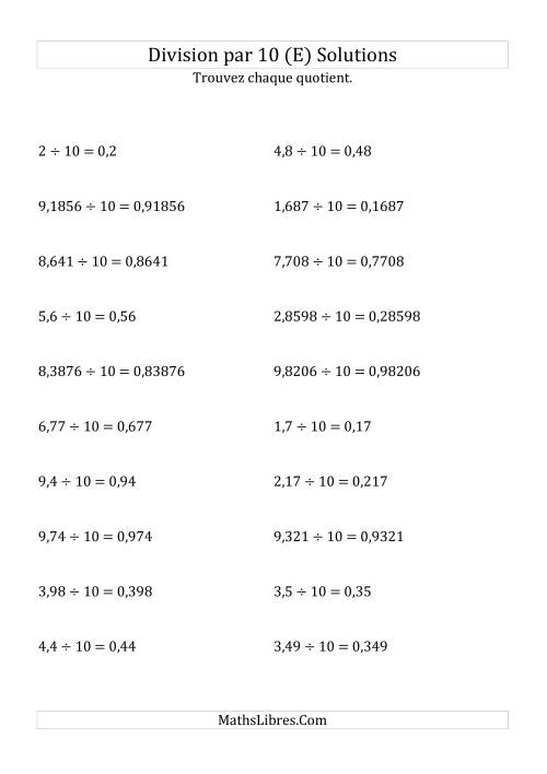 Division de nombres décimaux par 10 (E) page 2