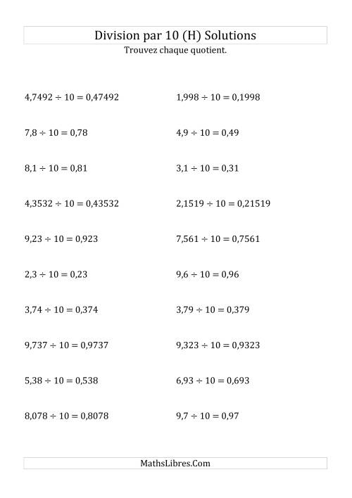 Division de nombres décimaux par 10 (H) page 2