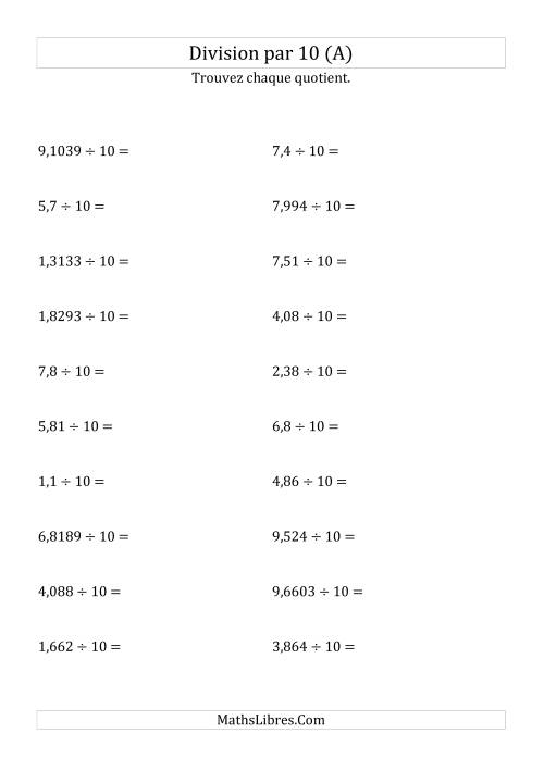 Division de nombres décimaux par 10 (Tout)
