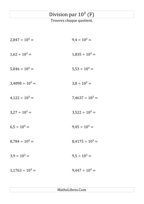 Division de nombres décimaux par 10<sup>2</sup> (F)