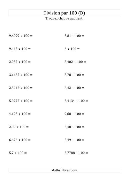 Division de nombres décimaux par 100 (D)