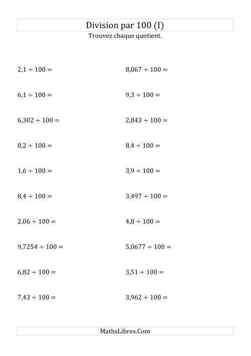 Division de nombres décimaux par 100 (I)