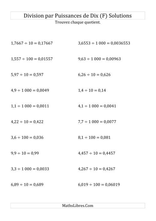 Division de nombres décimaux par puissances positives de dix (forme standard) (F) page 2