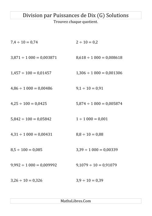 Division de nombres décimaux par puissances positives de dix (forme standard) (G) page 2