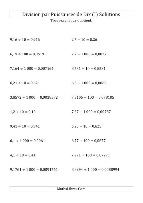 Division de nombres décimaux par puissances positives de dix (forme standard) (I) page 2
