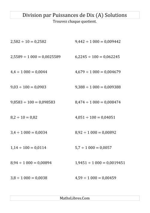 Division de nombres décimaux par puissances positives de dix (forme standard) (Tout) page 2