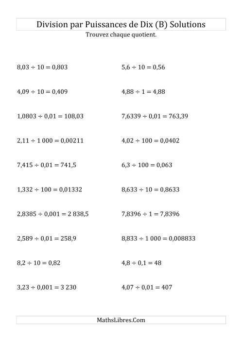 Division de nombres décimaux par puissances de dix (forme standard) (B) page 2