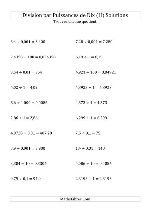 Division de nombres décimaux par puissances de dix (forme standard) (H) page 2