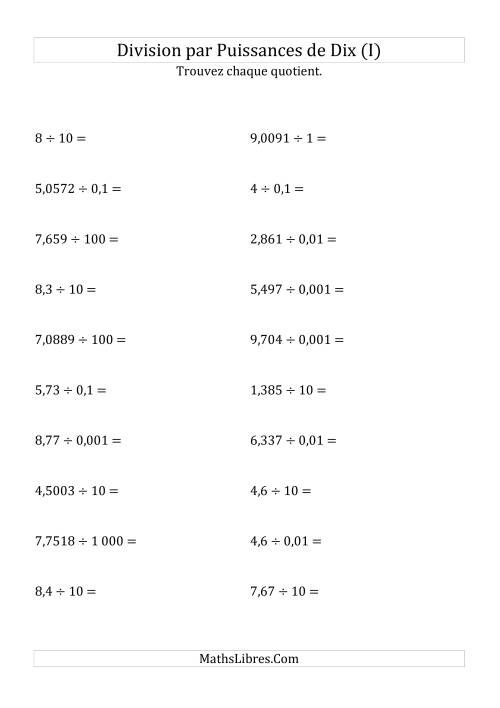 Division de nombres décimaux par puissances de dix (forme standard) (I)
