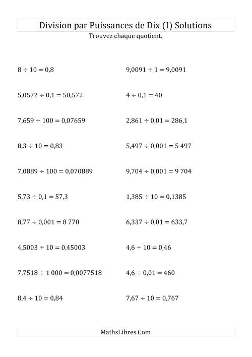 Division de nombres décimaux par puissances de dix (forme standard) (I) page 2