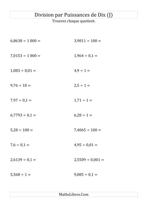 Division de nombres décimaux par puissances de dix (forme standard) (J)