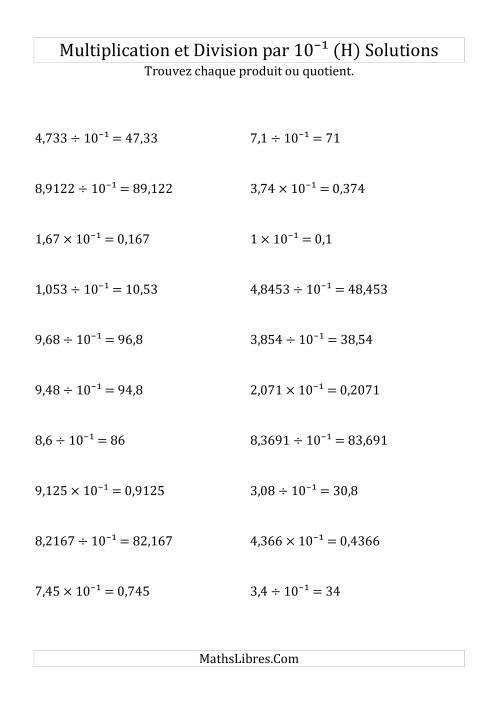 Multiplication et division de nombres décimaux par 10<sup>-1</sup> (H) page 2