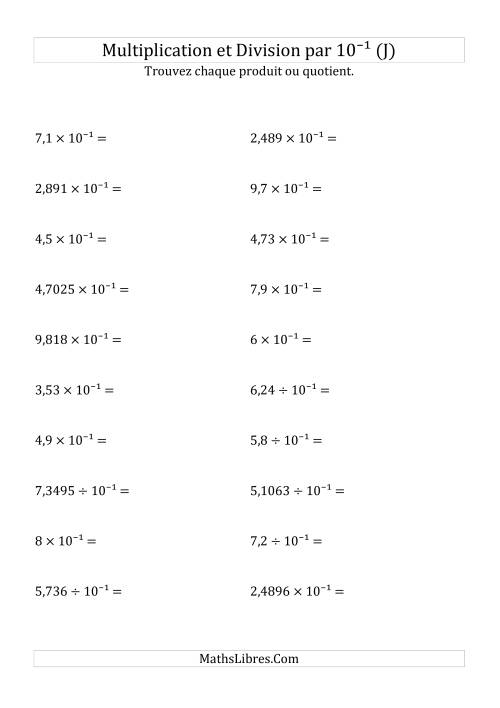 Multiplication et division de nombres décimaux par 10<sup>-1</sup> (J)