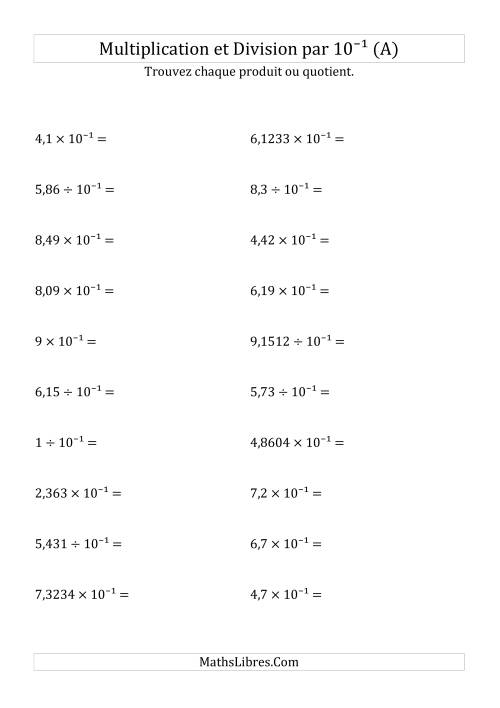 Multiplication et division de nombres décimaux par 10<sup>-1</sup> (Tout)
