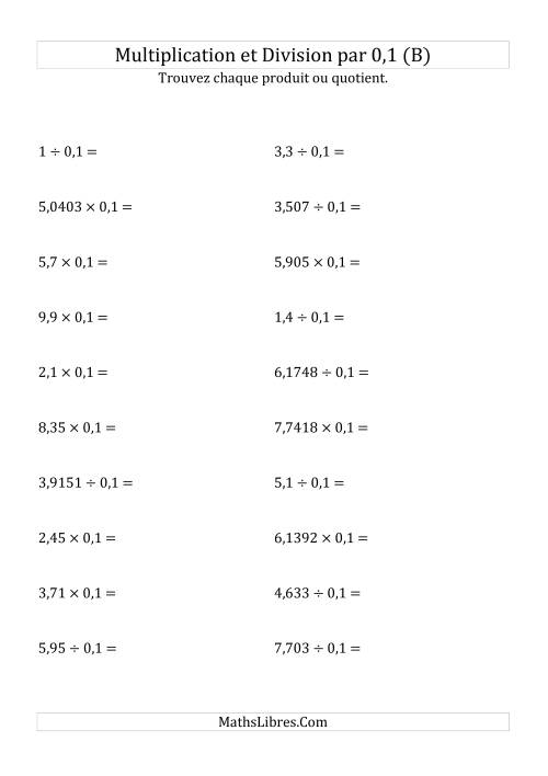 Multiplication et division de nombres décimaux par 0,1 (B)