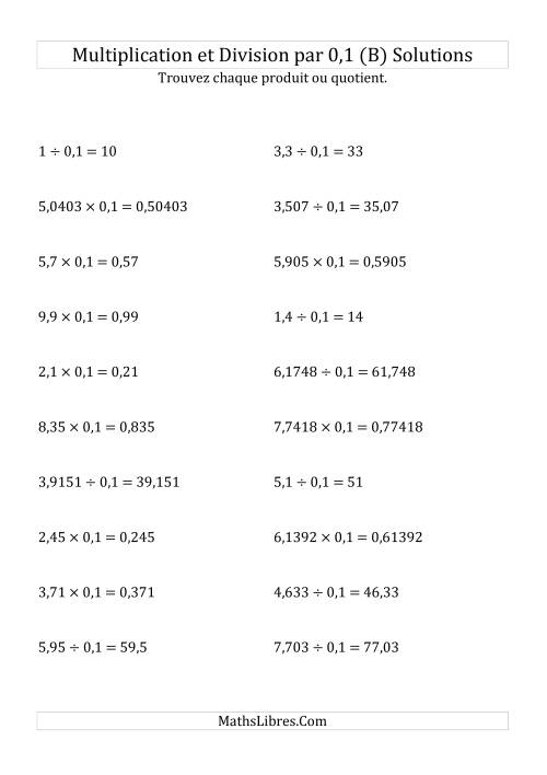 Multiplication et division de nombres décimaux par 0,1 (B) page 2