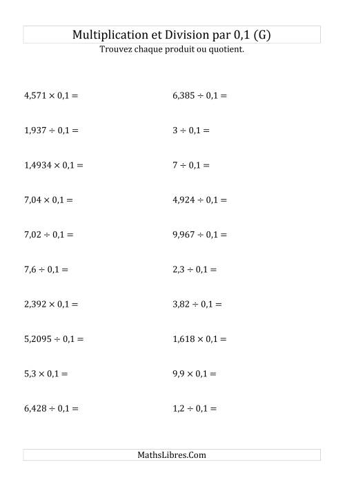 Multiplication et division de nombres décimaux par 0,1 (G)