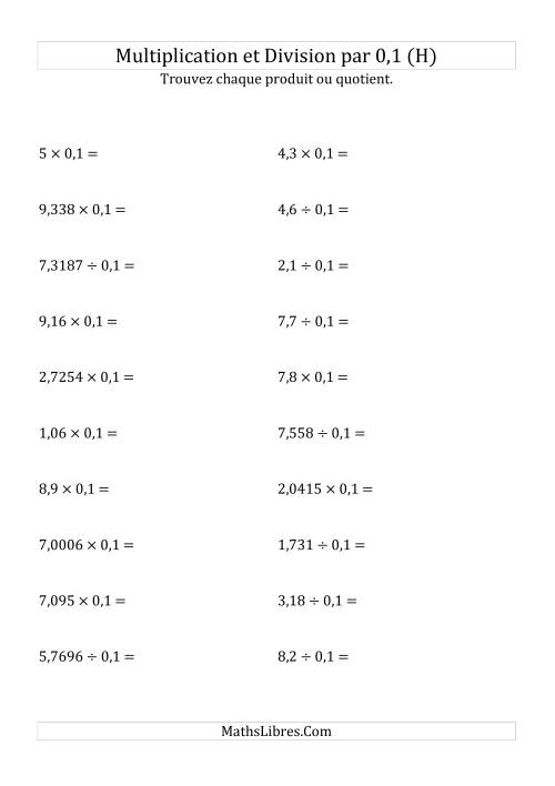 Multiplication et division de nombres décimaux par 0,1 (H)