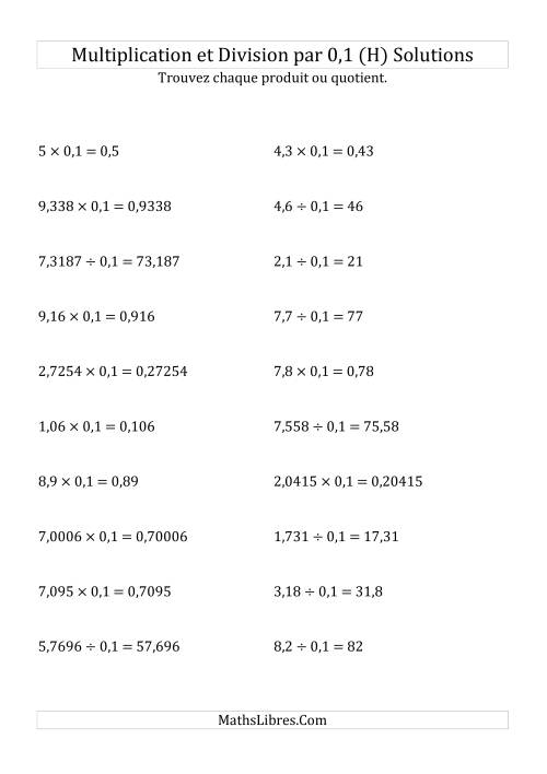 Multiplication et division de nombres décimaux par 0,1 (H) page 2