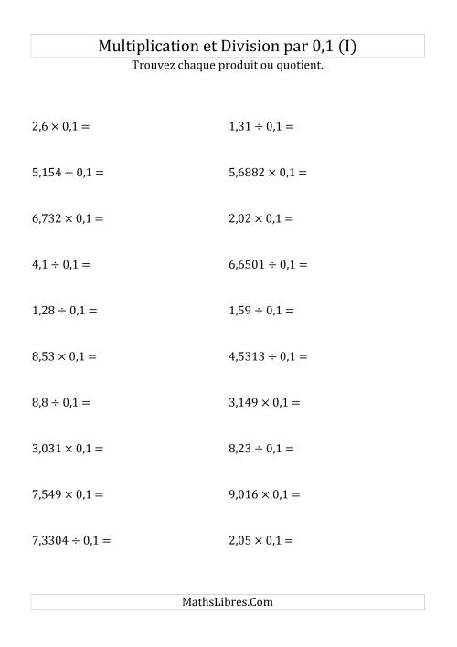 Multiplication et division de nombres décimaux par 0,1 (I)