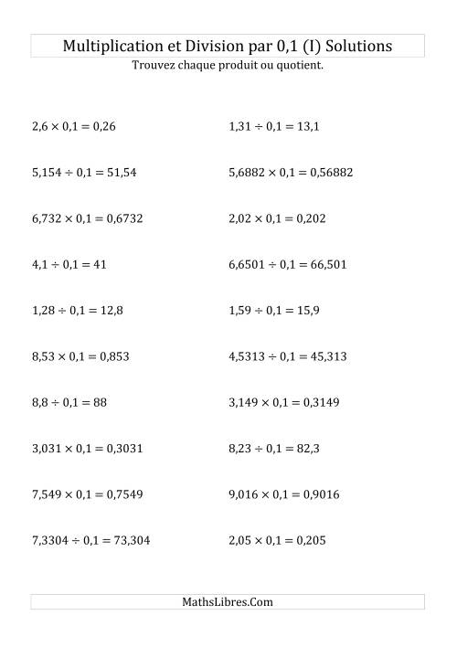 Multiplication et division de nombres décimaux par 0,1 (I) page 2