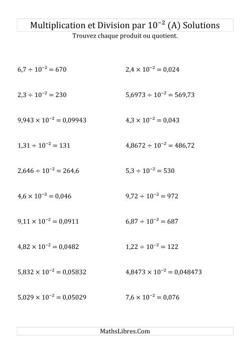 Multiplication et division de nombres décimaux par 10<sup>-2</sup> (Tout) page 2