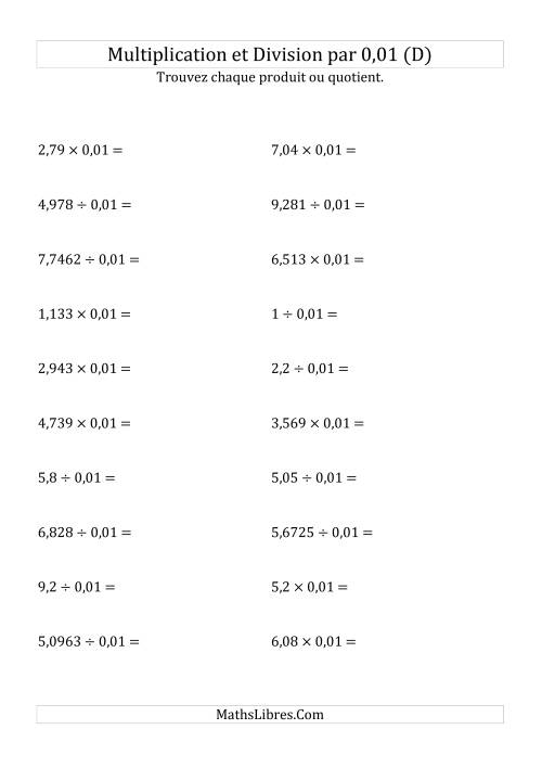 Multiplication et division de nombres décimaux par 0,01 (D)