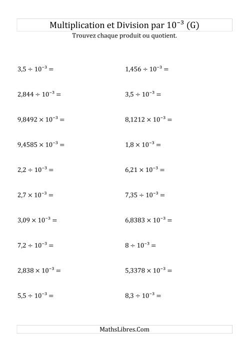 Multiplication et division de nombres décimaux par 10<sup>-3</sup> (G)