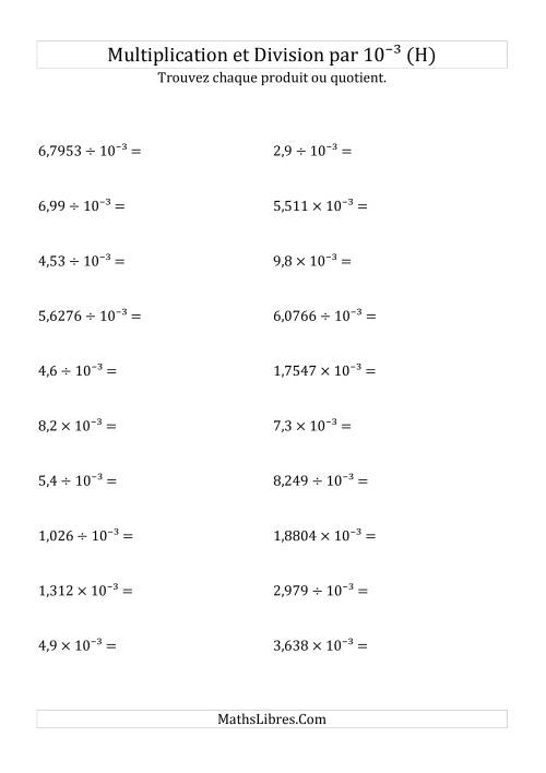 Multiplication et division de nombres décimaux par 10<sup>-3</sup> (H)