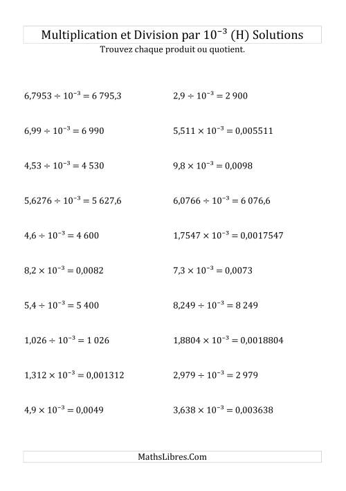 Multiplication et division de nombres décimaux par 10<sup>-3</sup> (H) page 2