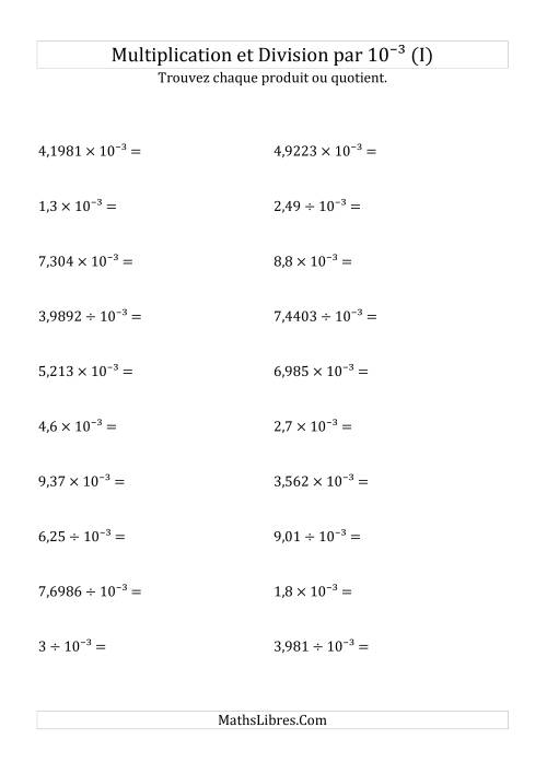 Multiplication et division de nombres décimaux par 10<sup>-3</sup> (I)